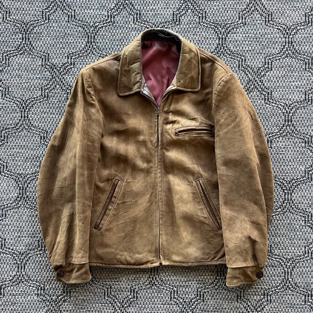 Vintage Suede Jacket Mens Medium Brown  Leather Bomber Workwear Western 1970s